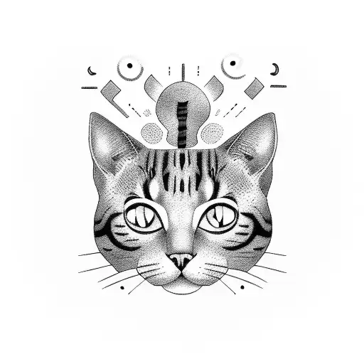 A coffee cup with a cat face made out of coffee beans tattoo design idea