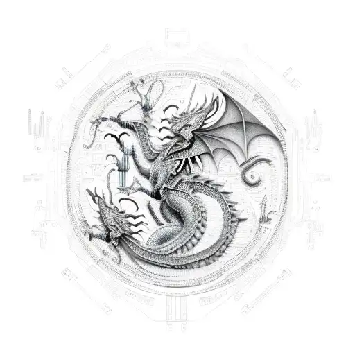 A futuristic dragon with circuit board patterns on its scales tattoo design idea