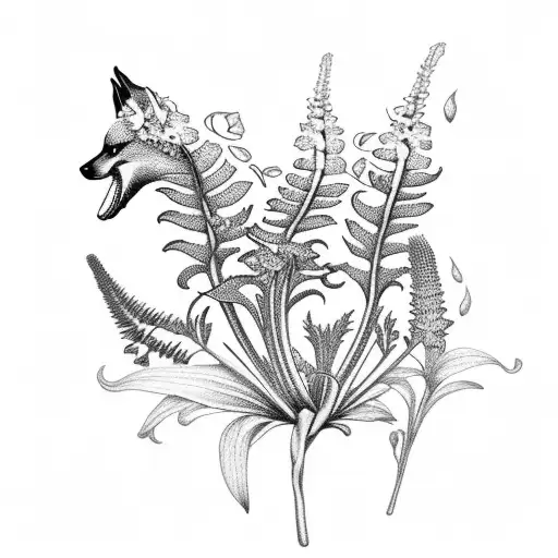 Lady fern, snapdragon, and foxglove flower tattoo design idea
