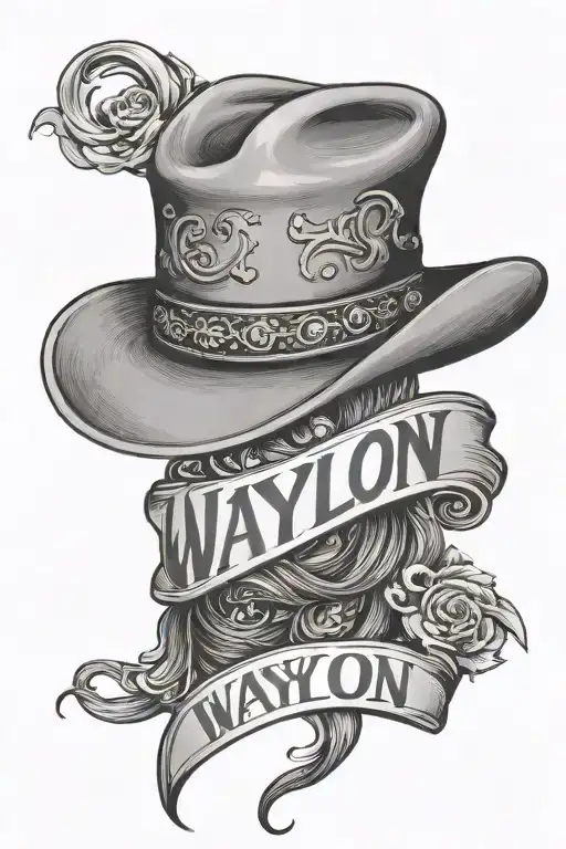 Waylon name with cowboy hat tattoo design idea