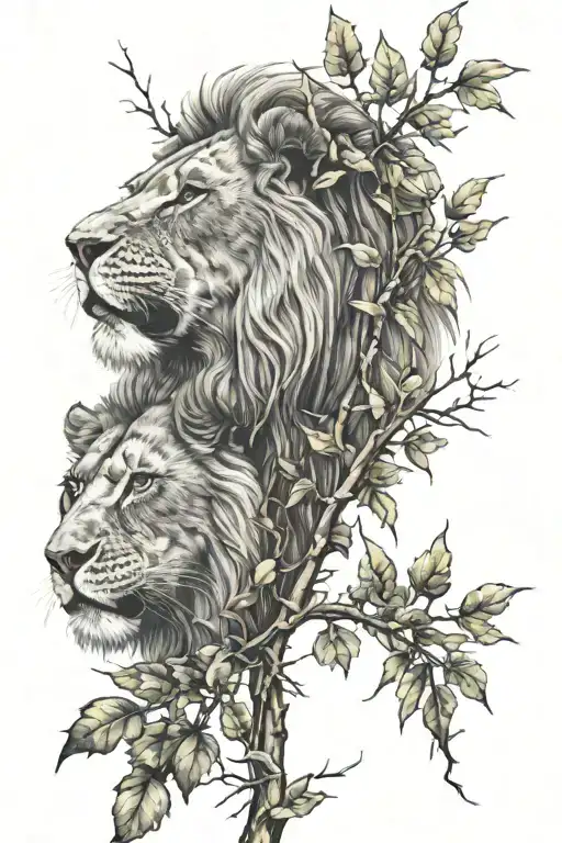lions head thorn branch background tattoo design idea