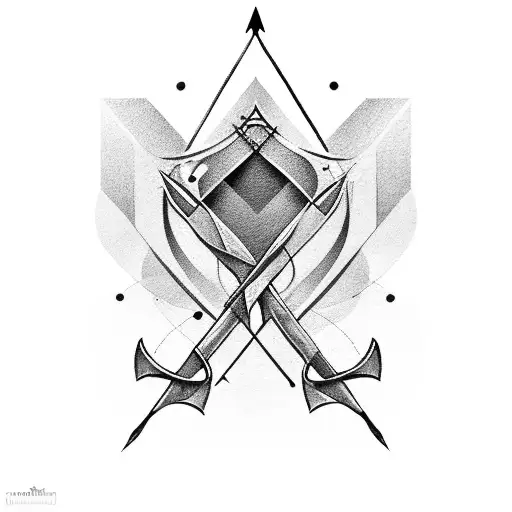 arrow from a bow and arrow with geometirc shapes including the > symbol tattoo design idea