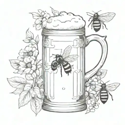 beer mug and bee hive tattoo design idea