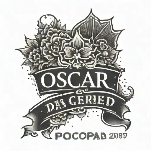 Create only word 'propiedad de oscar'  with a date pointing down tattoo design idea