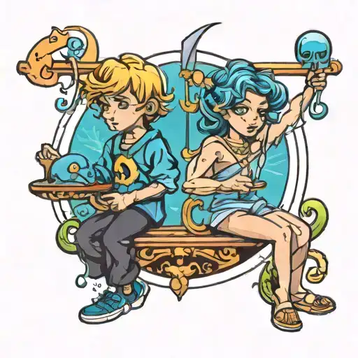 leo pisces libra children playing tattoo design idea