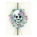 A new-school design featuring a skeleton reading a book surrounded by daisies tattoo design idea