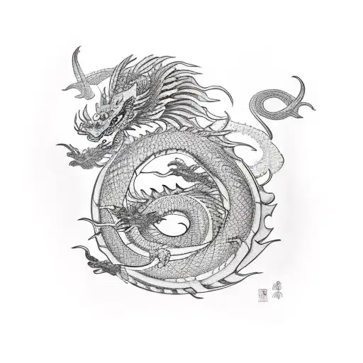 dragon wrapping around aries tattoo design idea