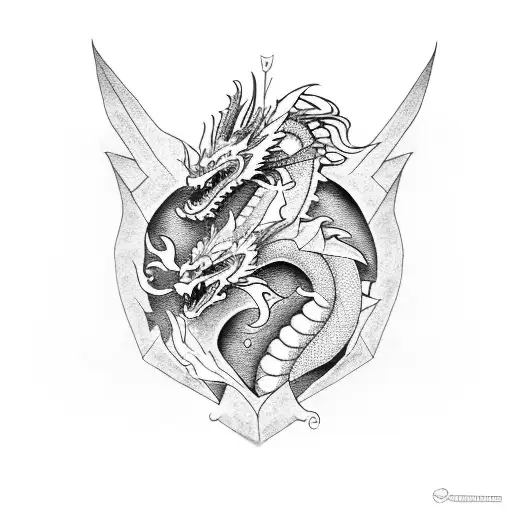 dragon with sword in heart tattoo design idea