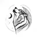 wolf howling with moon tattoo design idea