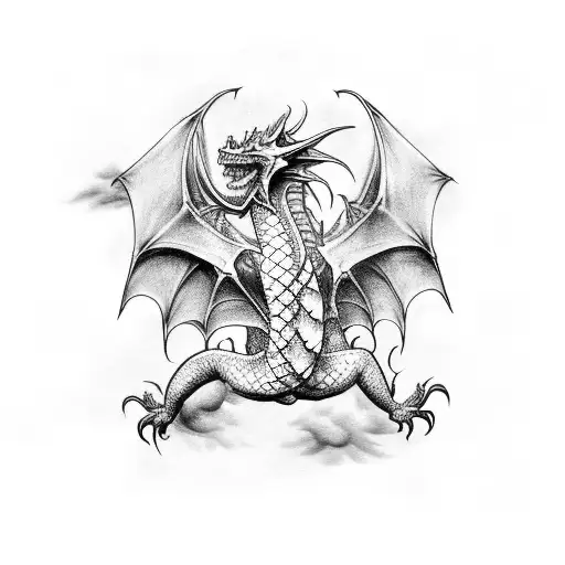 Dragon with clouds sleeve tattoo design idea