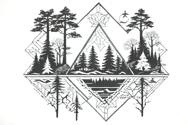 Forest blackout symmetrical geometric shapes tattoo design idea