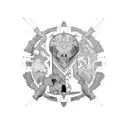 Greek and space patchwork sleeve tattoo design idea