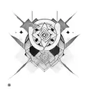 Greek and space patchwork sleeve tattoo design idea