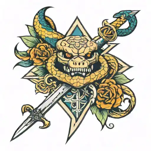 snake and swords crossed tattoo design idea