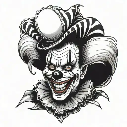 woman dressed as gothic clown with creepy smile and showing teeth tattoo design idea