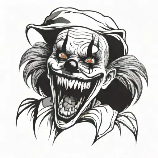 woman dressed as gothic clown with creepy smile and showing teeth tattoo design idea