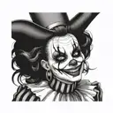 woman dressed as gothic clown with creepy smile and showing teeth tattoo design idea