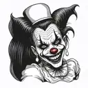 woman dressed as gothic clown with creepy smile and showing teeth tattoo design idea