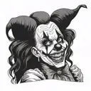 woman dressed as gothic clown with creepy smile and showing teeth tattoo design idea