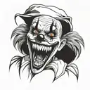 woman dressed as gothic clown with creepy smile and showing teeth tattoo design idea