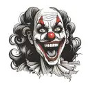 woman dressed as gothic clown with creepy smile and showing teeth tattoo design idea