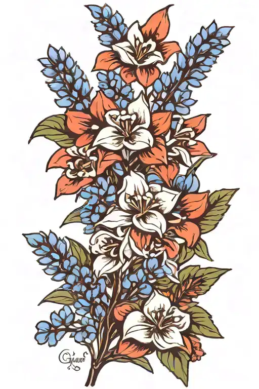 bluebonnet forearm sleeve tattoo design idea