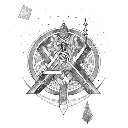 Yggdrasil avec des runes nordiques et une épée. Le tout sous forme d'arbre. Avec le symbole de l'ahnenerbe. tattoo design idea