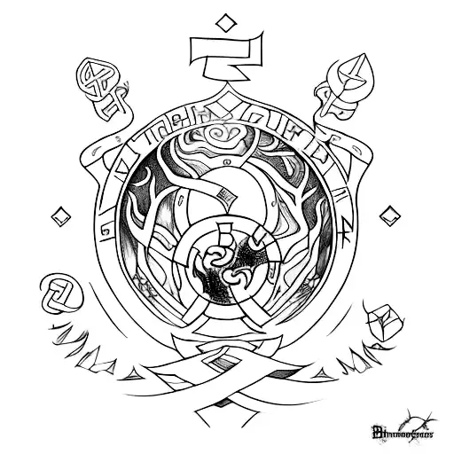 Yggdrasil avec des runes nordiques et une épée. Le tout sous forme d'arbre. Avec le symbole de l'ahnenerbe. tattoo design idea