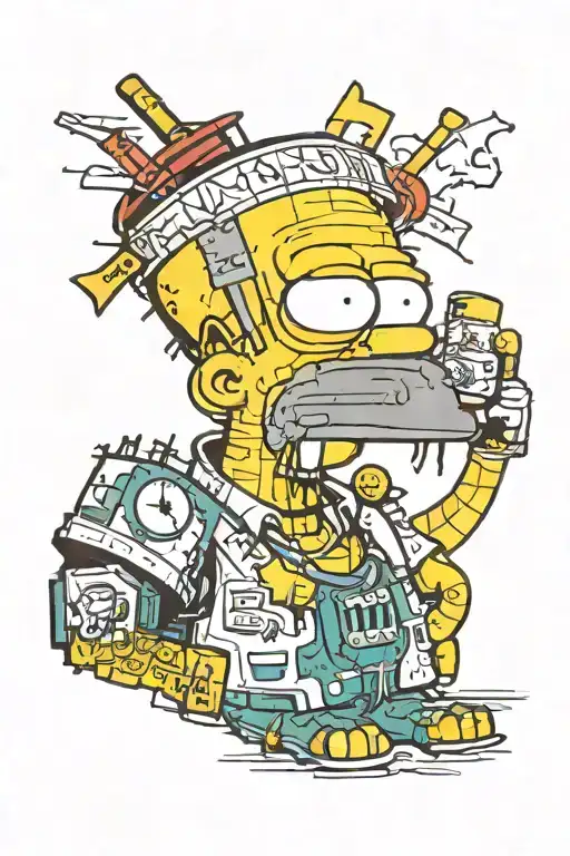 homer simpson in style of basquiat crown tattoo design idea