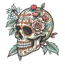 sugar skull and cherry blossoms tattoo design idea