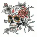 sugar skull and cherry blossoms tattoo design idea