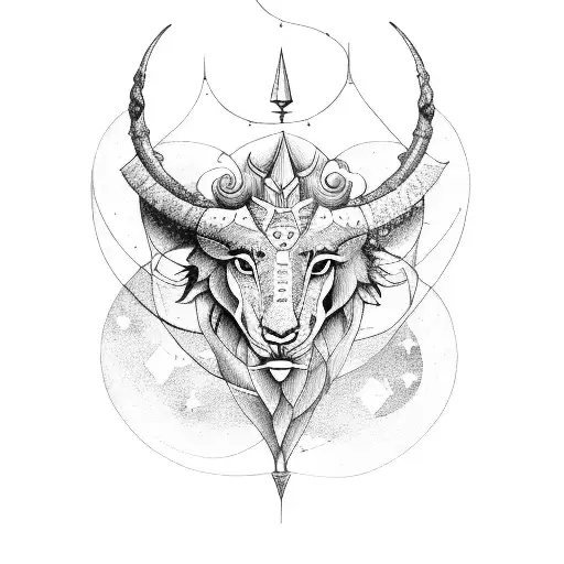 A Leo and Capricorn constellation merged into a mythical creature tattoo design idea