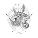 A Leo and Capricorn constellation merged into a mythical creature tattoo design idea