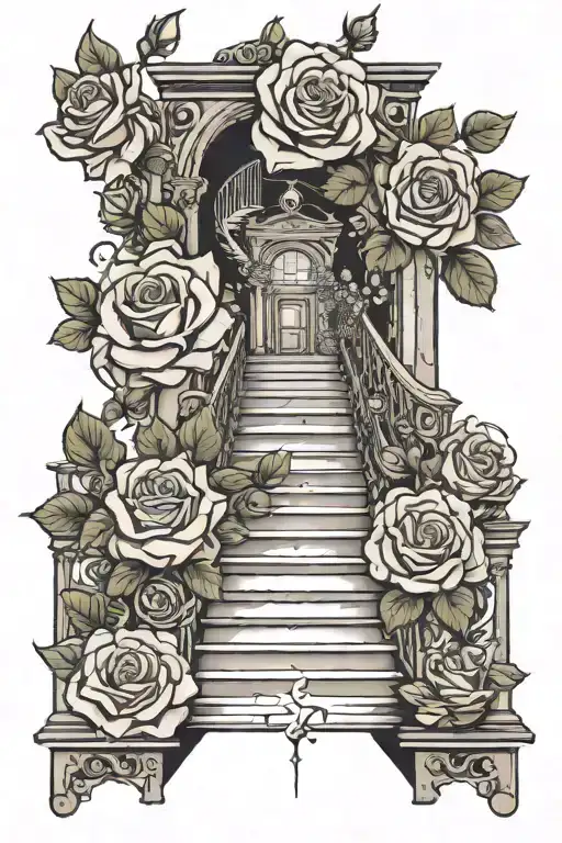 roses and stair way to heaven tattoo design idea