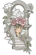roses and clouds and praying hands and stair way to heaven tattoo design idea