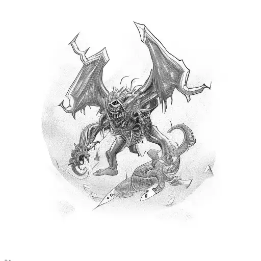 A doctor fighting a video game boss in an MMA octagon tattoo design idea