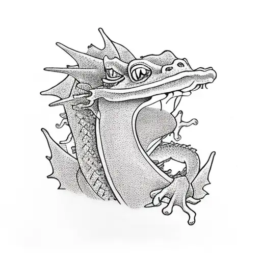 Big red frog riding a brigth yellow dragon tattoo design idea