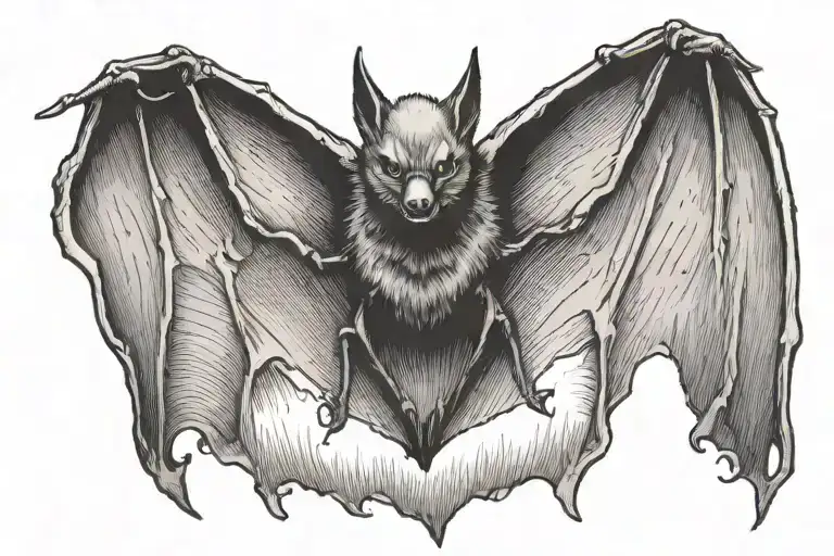 bat hanging upside down with wings outstretched tattoo design idea