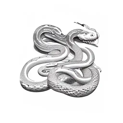 A stoic philosopher meditating with a snake wrapped around their arm tattoo design idea