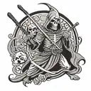 Creating a tattoo design that combines the menacing Grim Reaper with a Chicago White Sox theme in a batter stance.   tattoo design idea