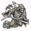 Creating a tattoo design that combines the menacing Grim Reaper with a Chicago White Sox theme in a batter stance.   tattoo design idea