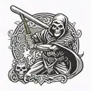 Creating a tattoo design that combines the menacing Grim Reaper with a Chicago White Sox theme in a batter stance.   tattoo design idea