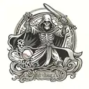 Creating a tattoo design that combines the menacing Grim Reaper with a Chicago White Sox theme in a batter stance.   tattoo design idea