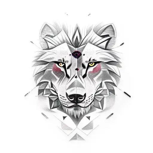 half lion half wolf face tattoo design idea