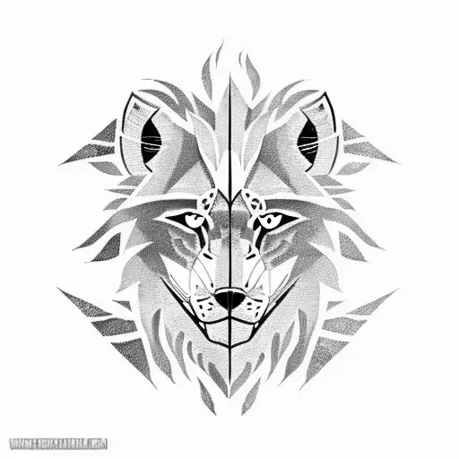 half lion half wolf face tattoo design idea