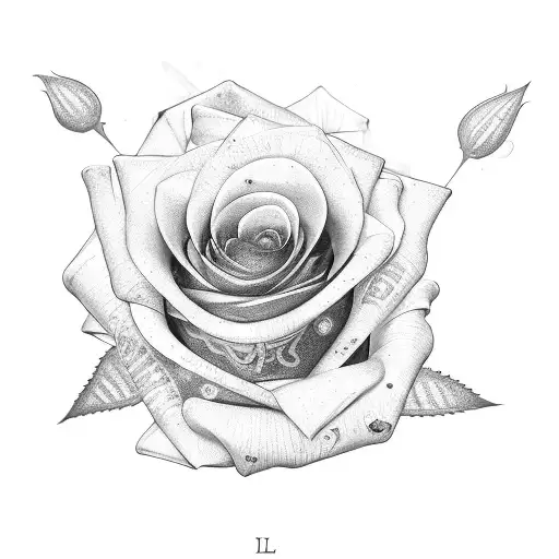 three roses and letter L tattoo design idea