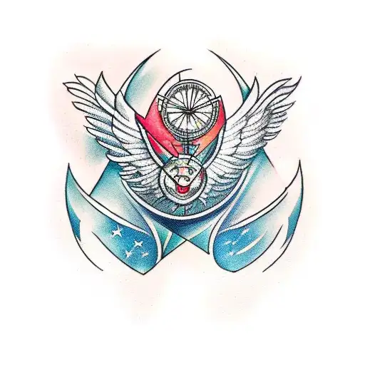 phoenix with a real head and wings but mechanical body parts with geometric styles tattoo design idea