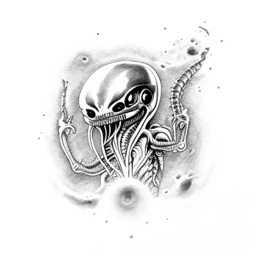 baby xenomorph floating in ooze outli e tattoo design idea