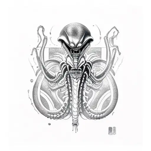 baby xenomorph floating in ooze outli e tattoo design idea