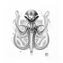 baby xenomorph floating in ooze outli e tattoo design idea